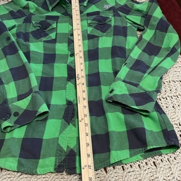 Fox Girls Green & Black Plaid Long Sleeve Flannel Shirt L 100% Cotton Made In Ch - Picture 7 of 15